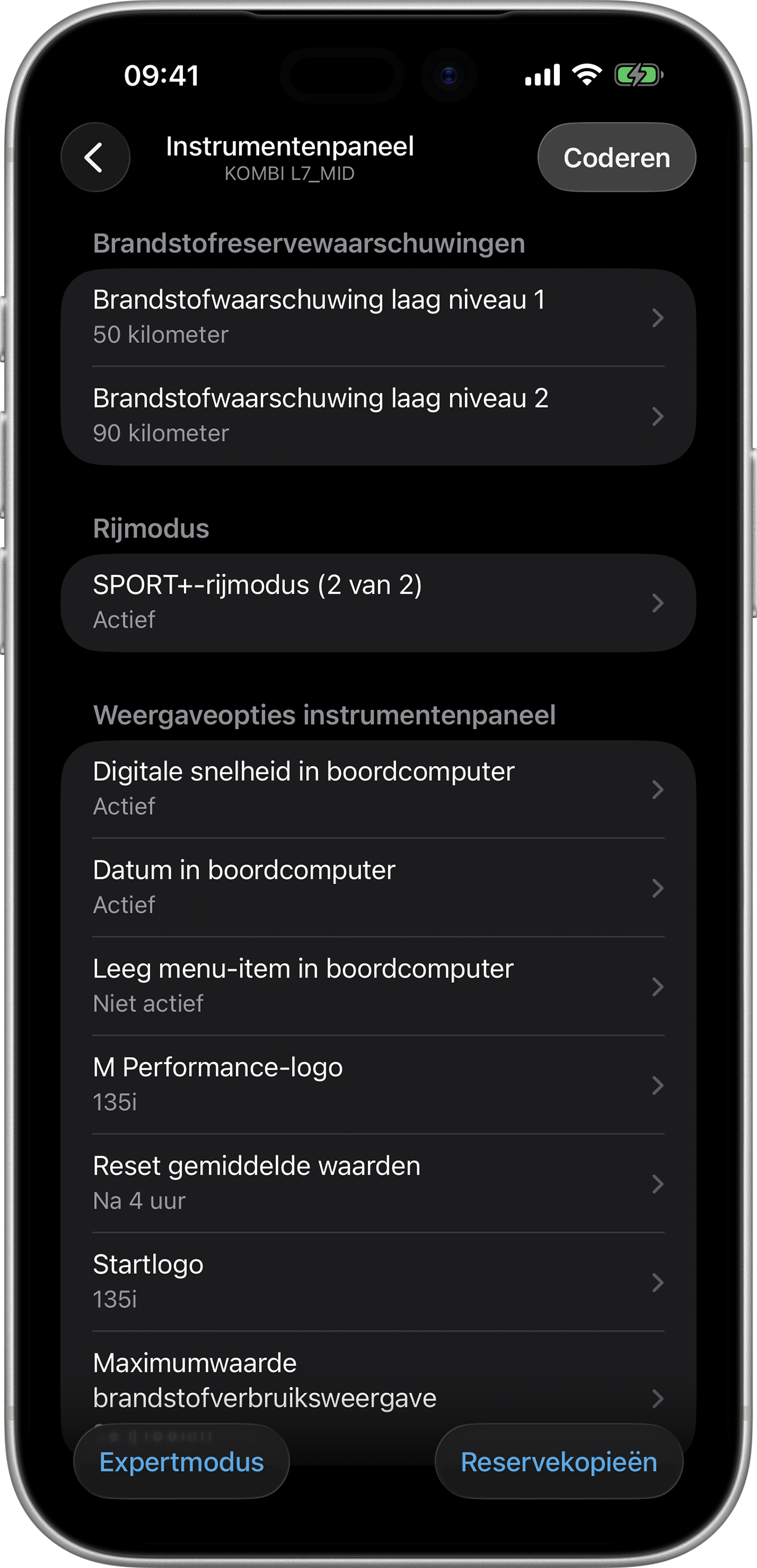 BimmerCode Screenshot Instrument Cluster Screen