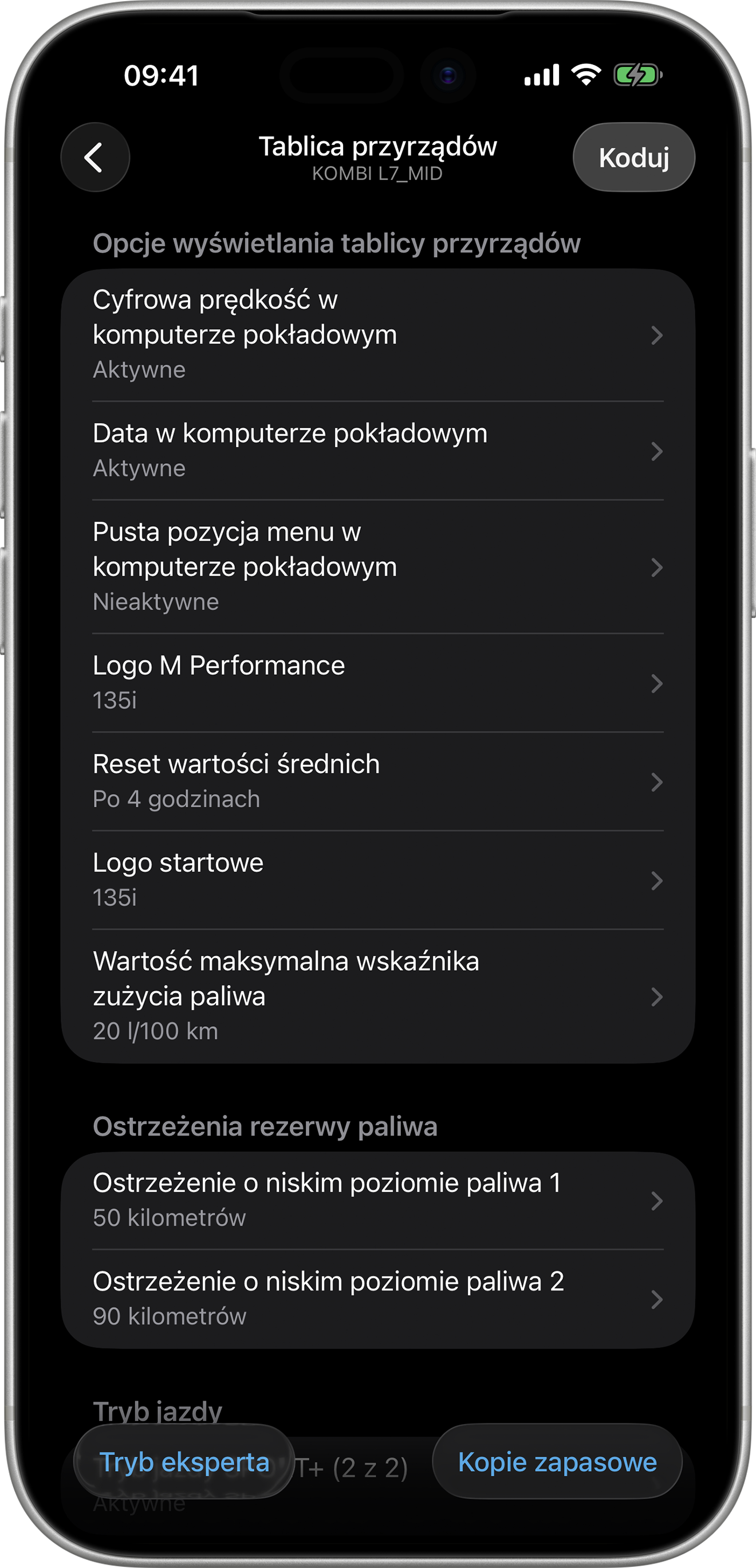 BimmerCode Screenshot Instrument Cluster Screen