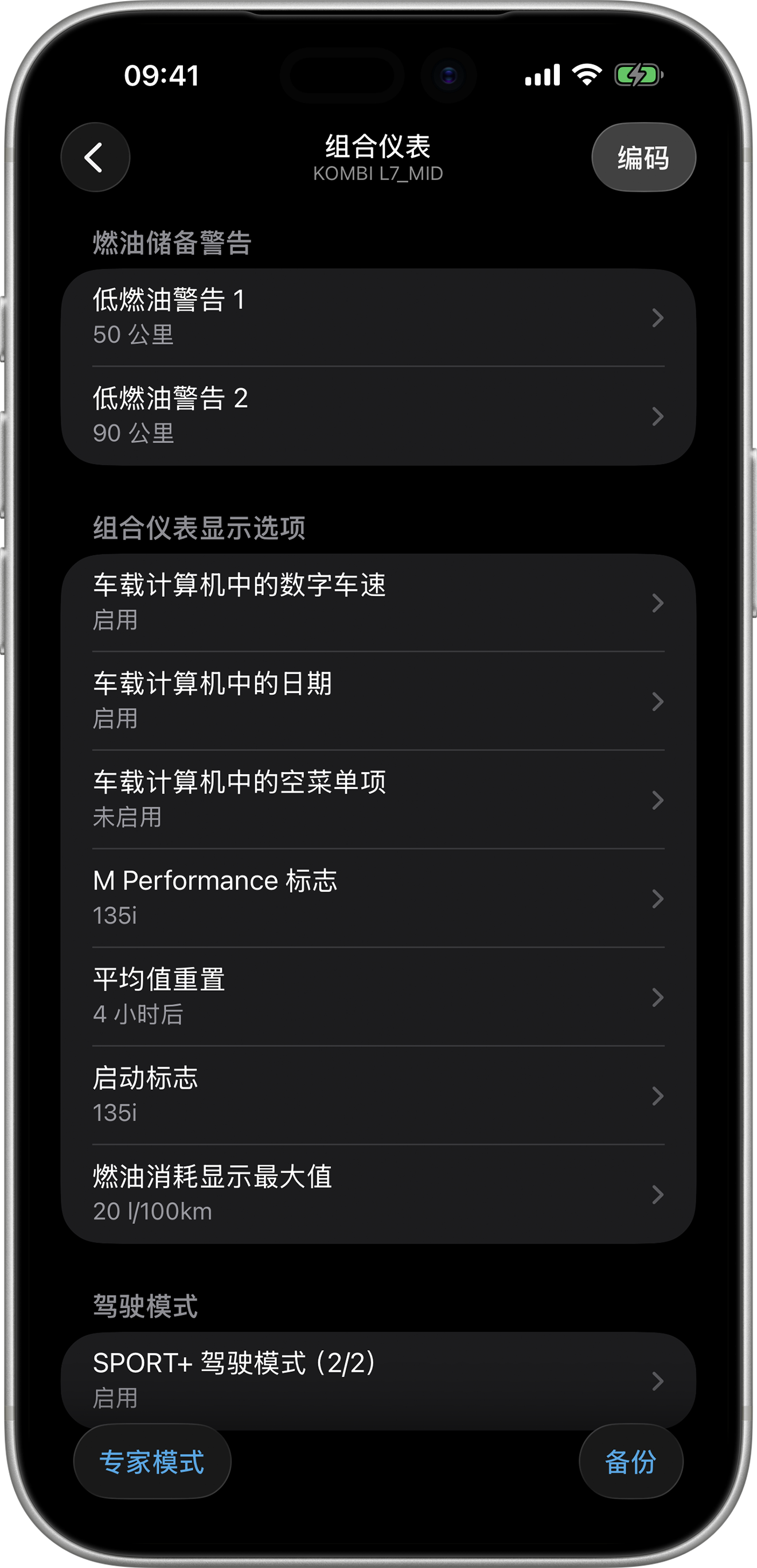 BimmerCode Screenshot Instrument Cluster Screen