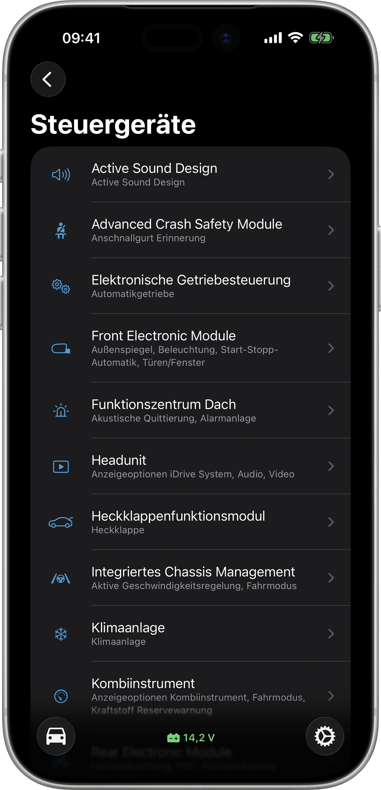 BimmerCode Screenshot Control Units Screen