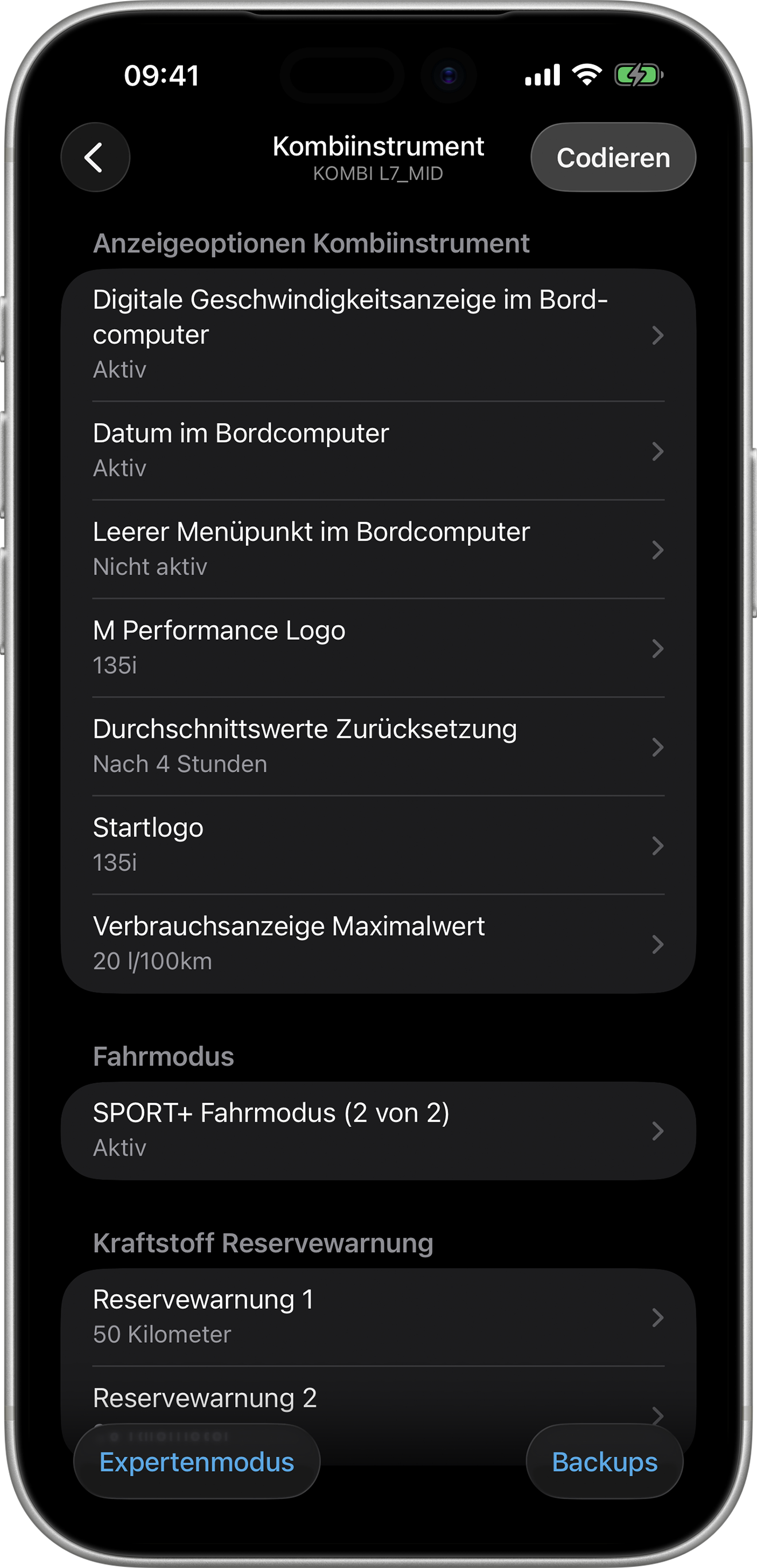 BimmerCode Screenshot Instrument Cluster Screen
