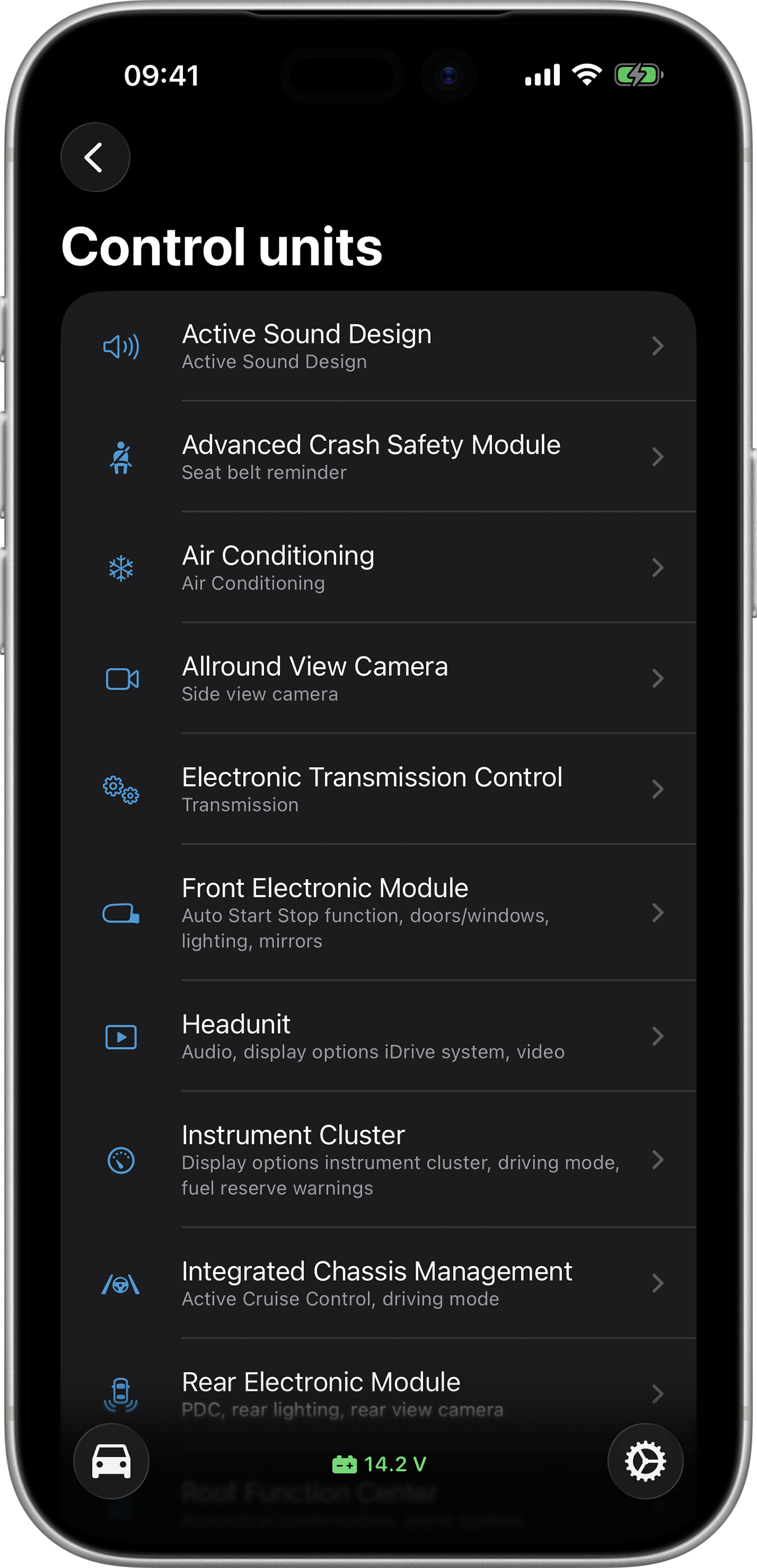 BimmerCode Screenshot Control Units Screen