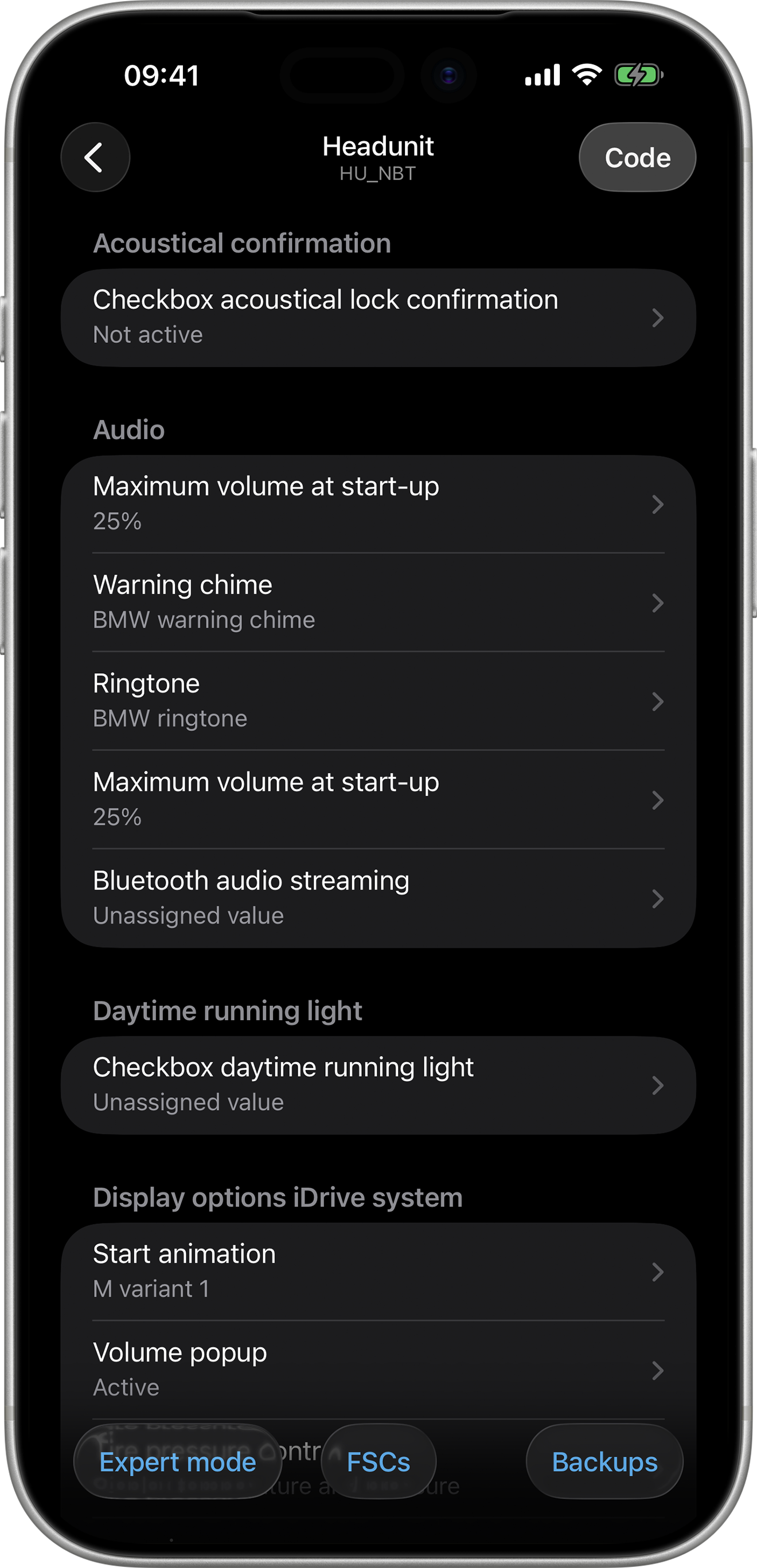 BimmerCode Screenshot Head Unit Screen