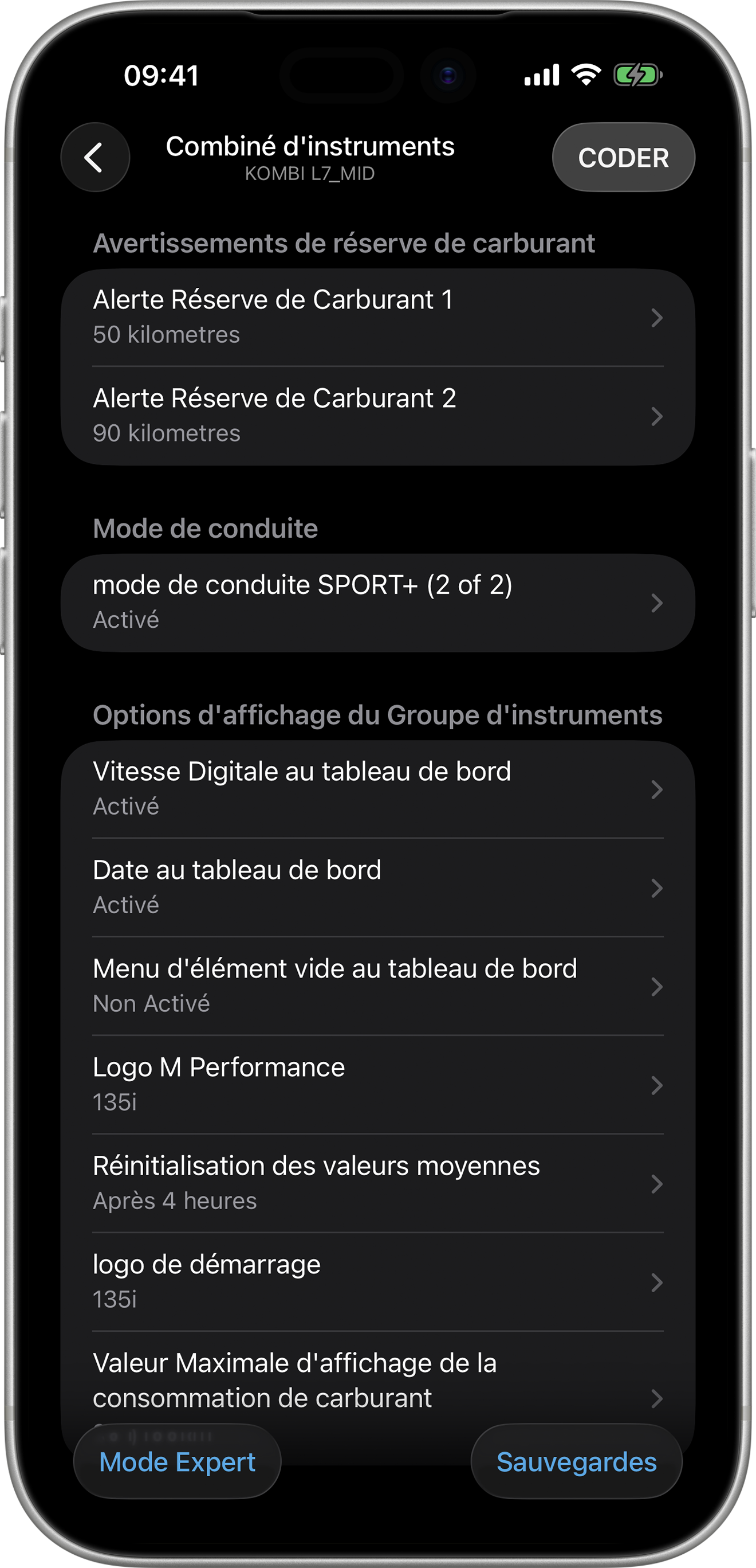 BimmerCode Screenshot Instrument Cluster Screen