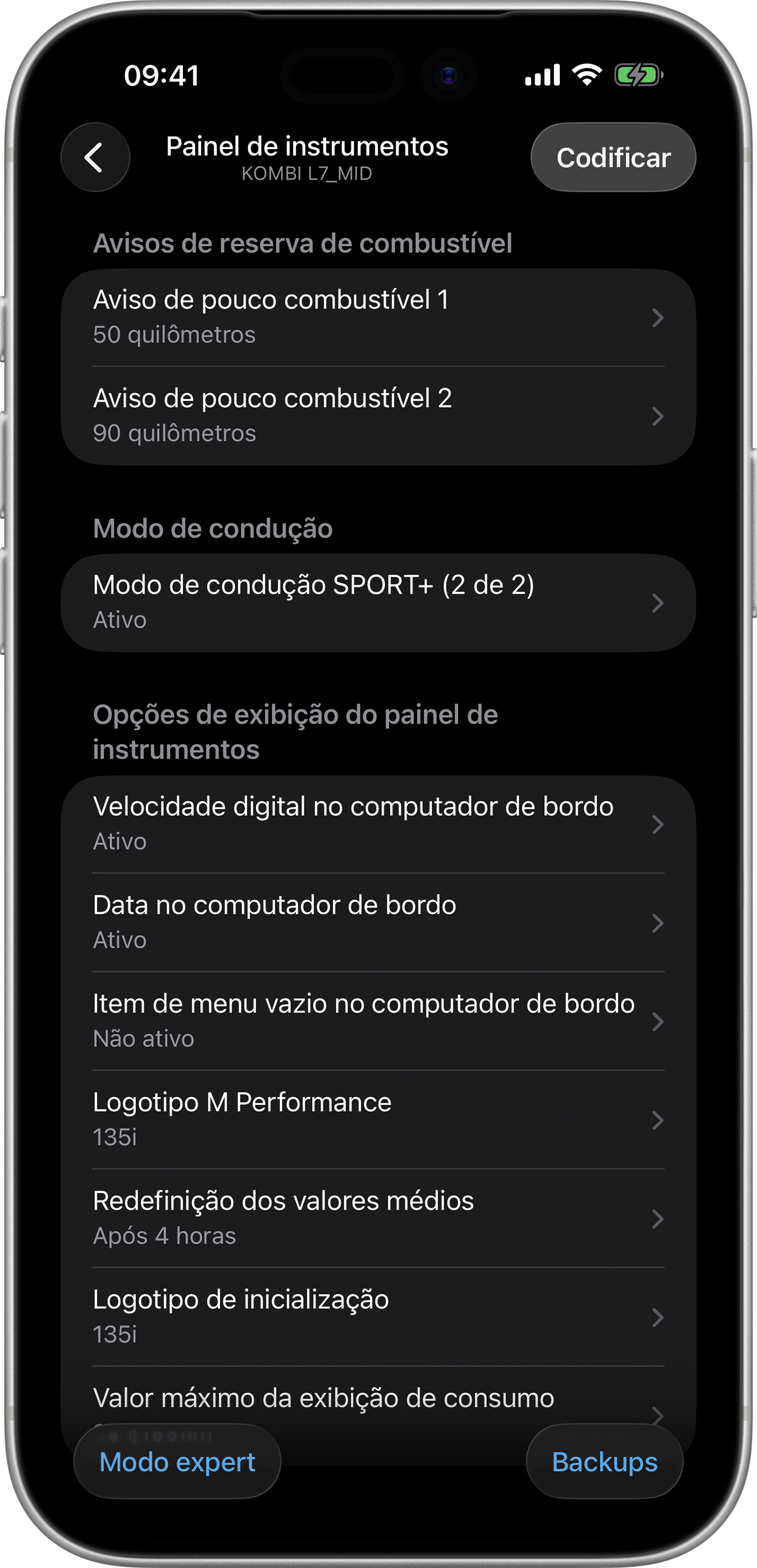 BimmerCode Screenshot Instrument Cluster Screen