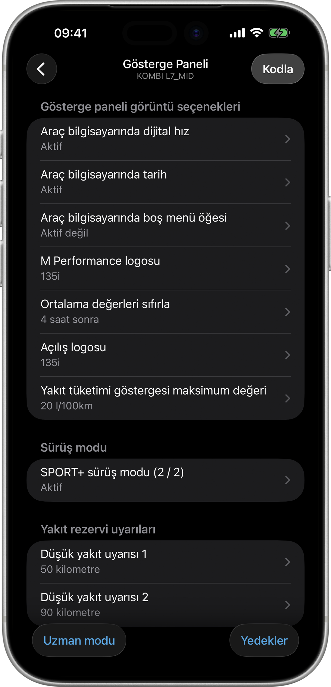 BimmerCode Screenshot Instrument Cluster Screen